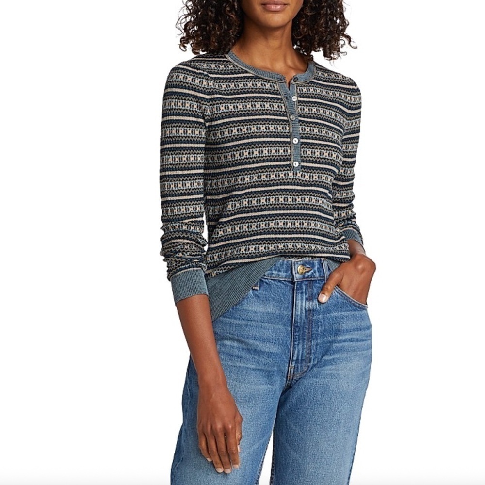 Ulla Johnson Robin Fair-isle Henley Sweater in Moonlight Blue